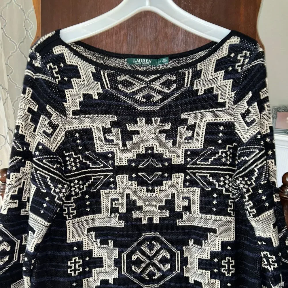 Ralph Lauren Women's Southwestern Aztec Cotton Sweater Tunic Length Large